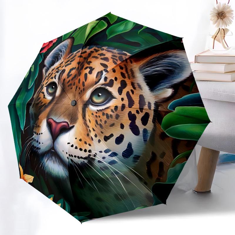 

1pc Jaguar Print Automatic Folding Umbrella Durable Iron Frame,All Seasons Home Travel Outdoor Multifunctional Umbrella yy251115082