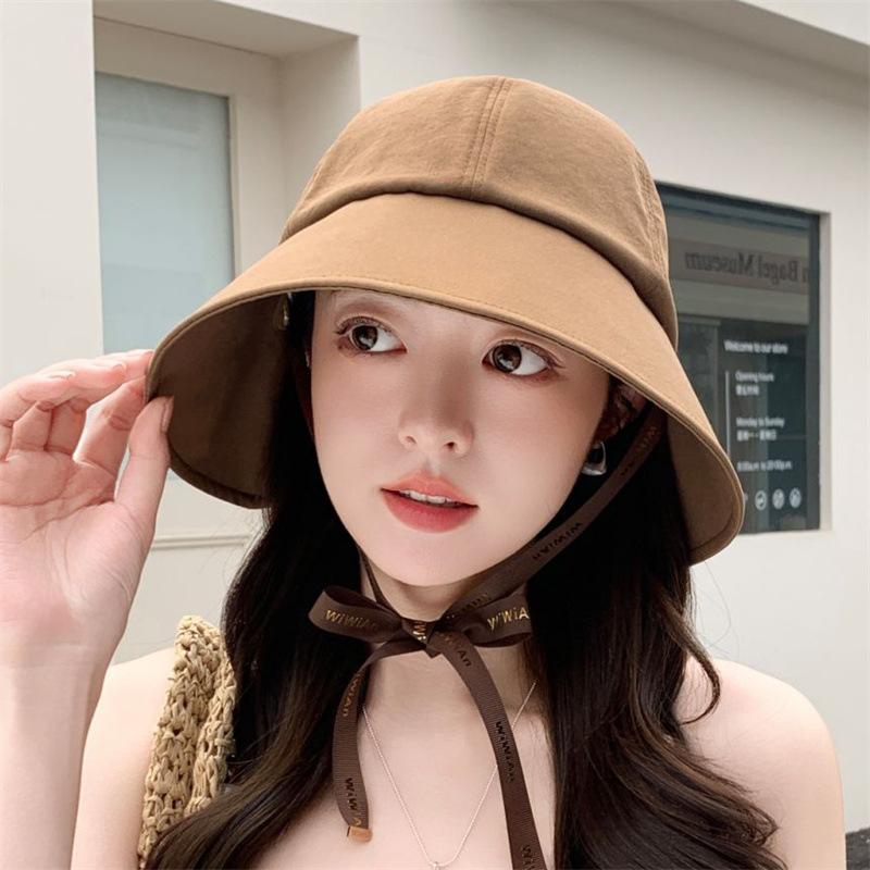 Can Tie Ponytail Bucket Hat Versatile Sunscreen Sun Hat Wholesale Spring and Summer Big Head Circumference Hat Women's Bucket Hat