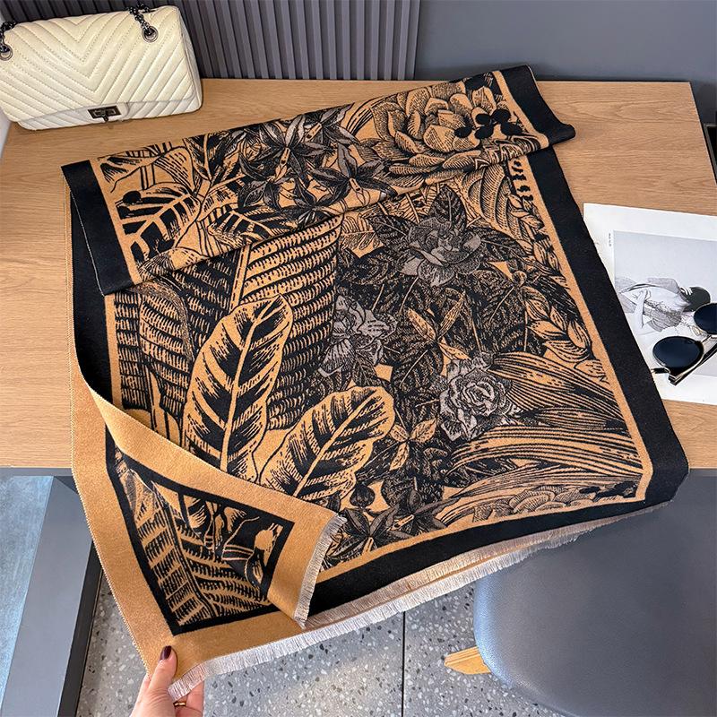 Imitation Cashmere Plant Line Draft Forest Comfortable And Warm Soft And Breathable Double-Sided Scarf Office Shawl