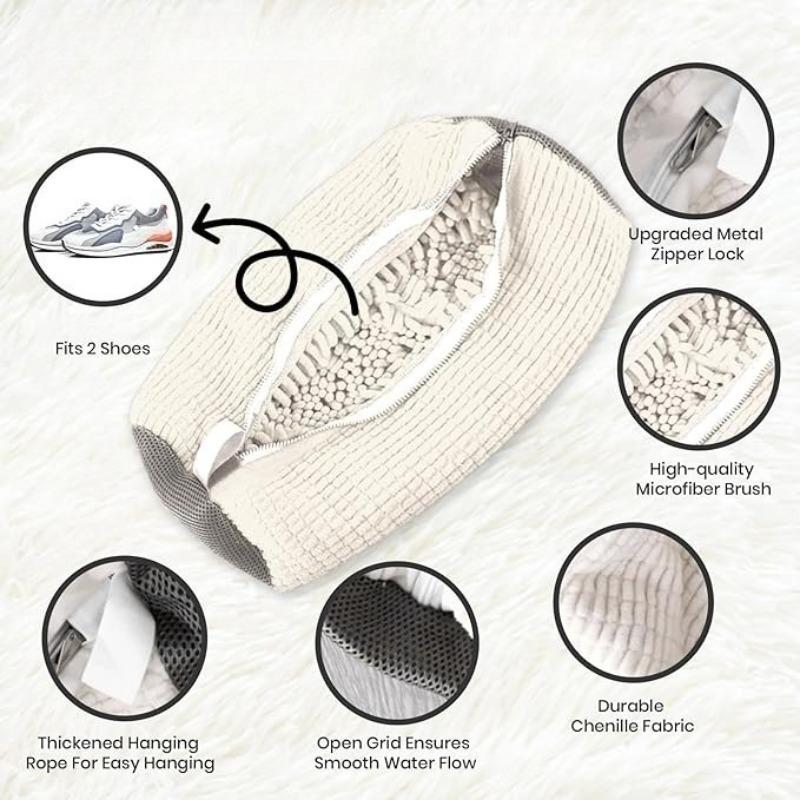 Shoe Washing Machine Bag With Shoes Drying Rack Set Durable Laundry Shoe Bag For Washer & Dryer Fluffy Fibers Washing Shoes Bag