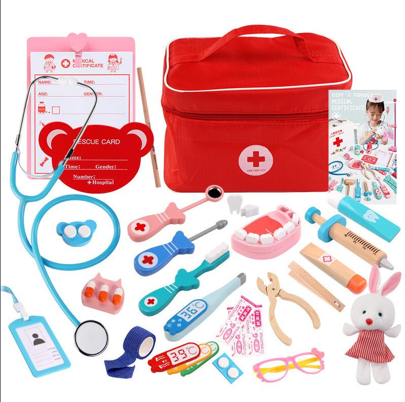 Wooden Baby Children'S Medical Equipment Play House Simulation Doctor Toy Set Girl Nurse Cloth Bag Doctor Toy