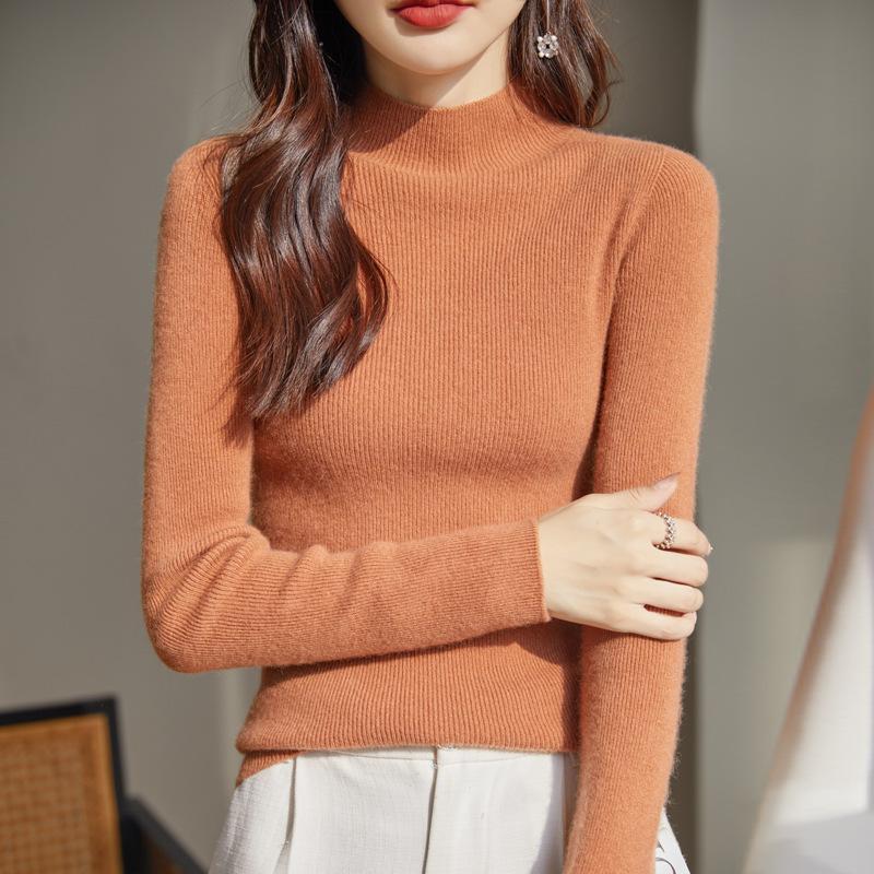 Bottom Shirt Women's Autumn and Winter Half-high Neck Sweater Slim Knitted Long-sleeved Tops