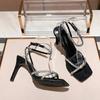 Rhinestone Thin Strap Sandals Women High Heels Summer Sexy Square Toe Ankle Buckle Stiletto Wedding Shoes Bride Small Size 32-42