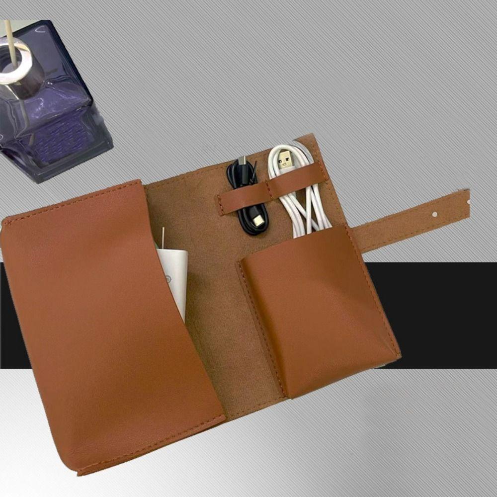 PU Leather Cable Organizer Pouch Durable Data Cable Storage Bag Electronic Gadget Bag  Office Use