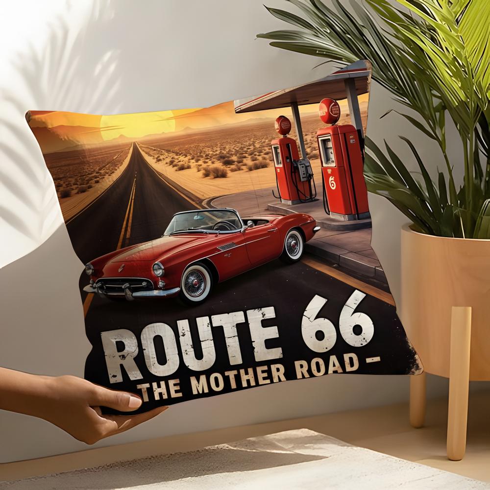 Travel Motorcycle Ride US Route Linen Cushion Covers For Decorative Sofa Home Pillows Case Car Chair Pillows Cases