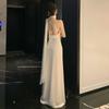 French Temperament Satin Design Slant Shoulder Backless Dress Birthday Party Dress Dress Women