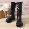 Plus Size Punk Platform Mid Calf Boots Women 2024 Side Zipper Pleated Pu Leather Boots Woman Thick Sole Brown Botas Mujer 43