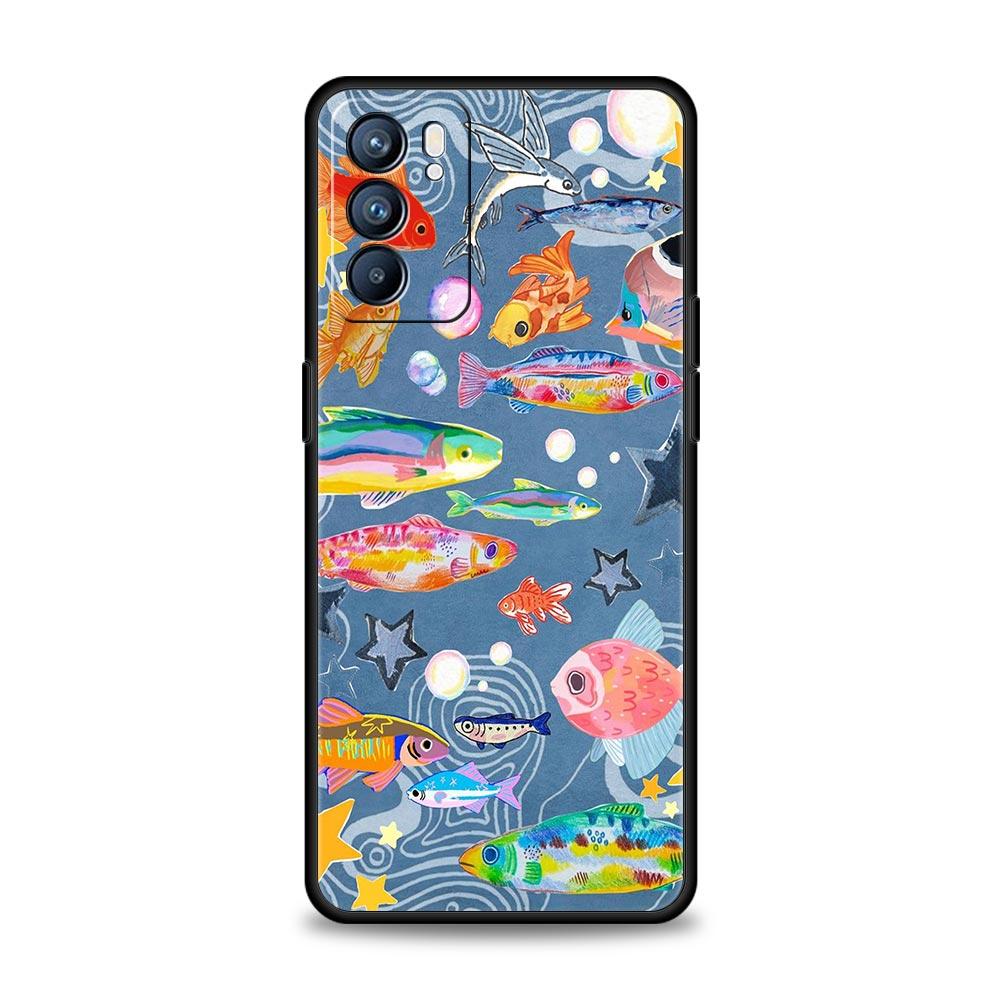 Blue Ocean Fish Phone Case For Oppo Reno 13 12 11 10 7 F Find X5 X6 A98 A80 A79 A78 A57 A54 A31 A17 Pro 5G Soft TPU Cover Capas