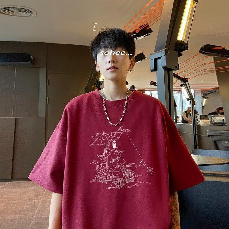 Men'S Trendy Letter Round Neck Printed Short Sleeved T-Shirt For Summer Ins Loose Casual Top