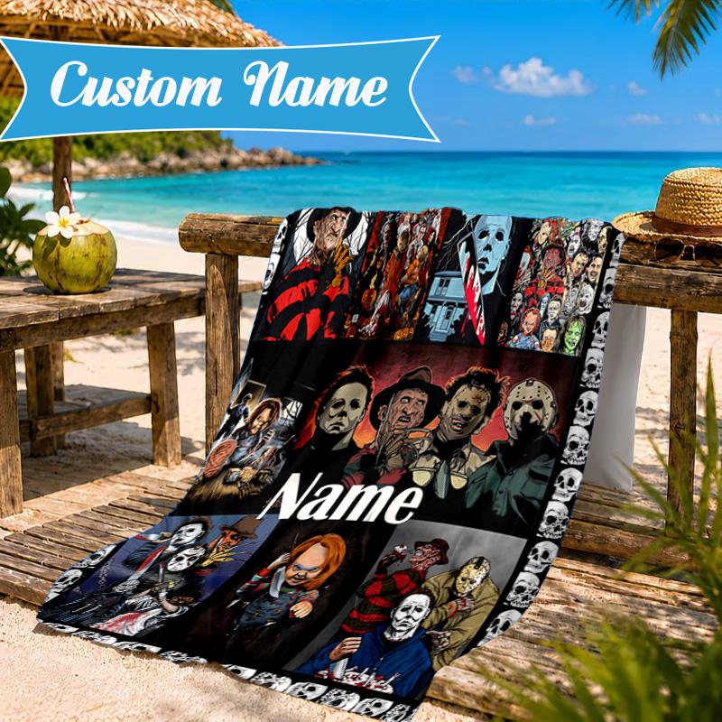 Custom Name Clown Horror Microfiber Beach Towel, Quick-Dry, for Summer Travel, Beach Essential, Picnic Essentials, Swimming Pool