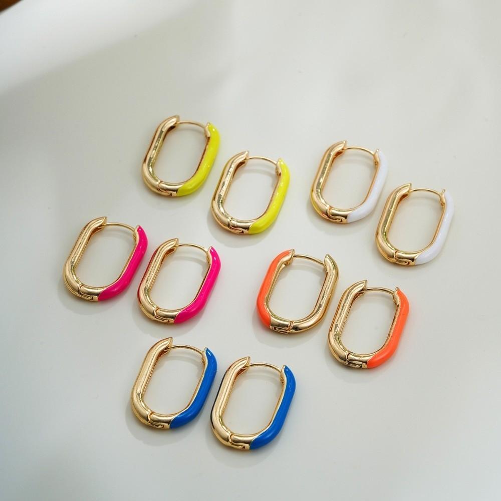 1 Pair Retro Geometric Hoop Earrings Colorful Colorful Enamel Earrings  Women Jewelry