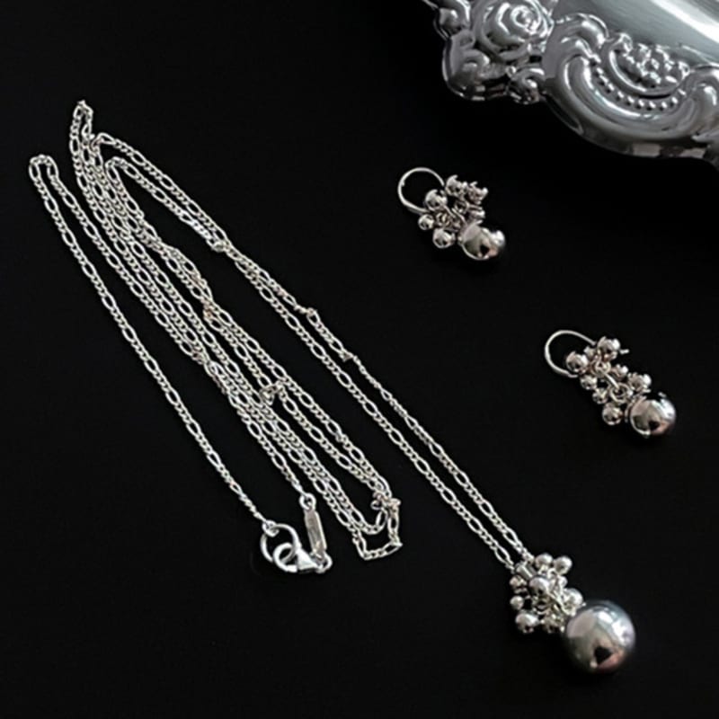 Melliv Silver Ball Long Necklace_mvn63