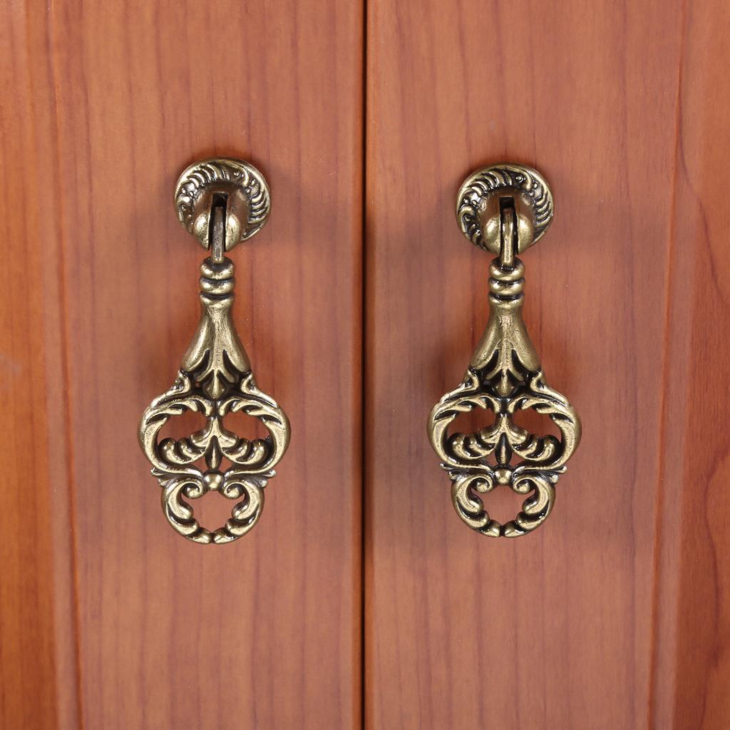 DRELD Retro Style Drop Pendant Bronze Drawer Cabinet Knob Pull Antique Brass Drop Ring Cupboard Dresser Handle Knob Home Decor