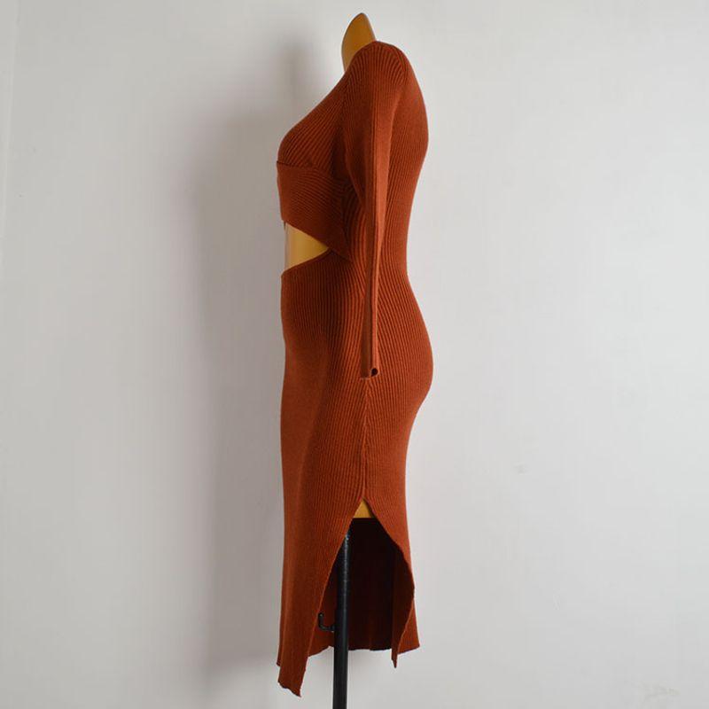 Fashion Style New Arrival Pure Desire Cross V-neck Cut Out Crop Top Knitting Dress Women's Clothing Mid Length Long Length Slit Long Skirt
