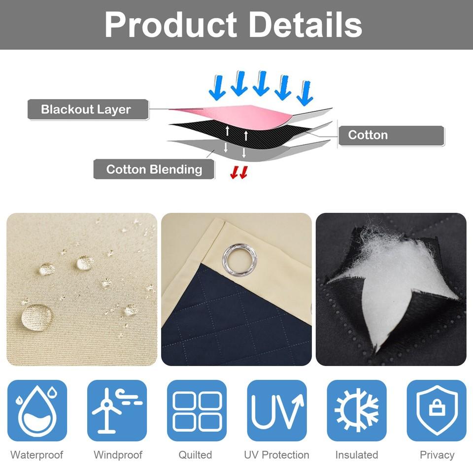 1/2 Pcs Thick Heavy Curtains Cold Protection Outdoor Thermal Curtain Eyelet Curtains