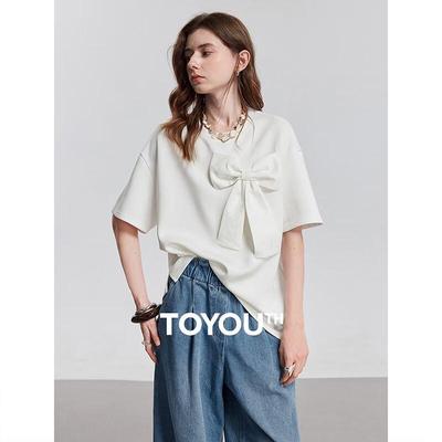 Chuyu Women's 2025 Summer Oversized Bowknot T-Shirt