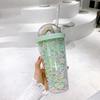 Bottiglia d'Acqua in Plastica Arcobaleno a Doppio Strato con Cannuccia Stile Coreano Tazza Dolce Creativa per Latte Caffè Tazza da Tè Bottiglie d'Acqua