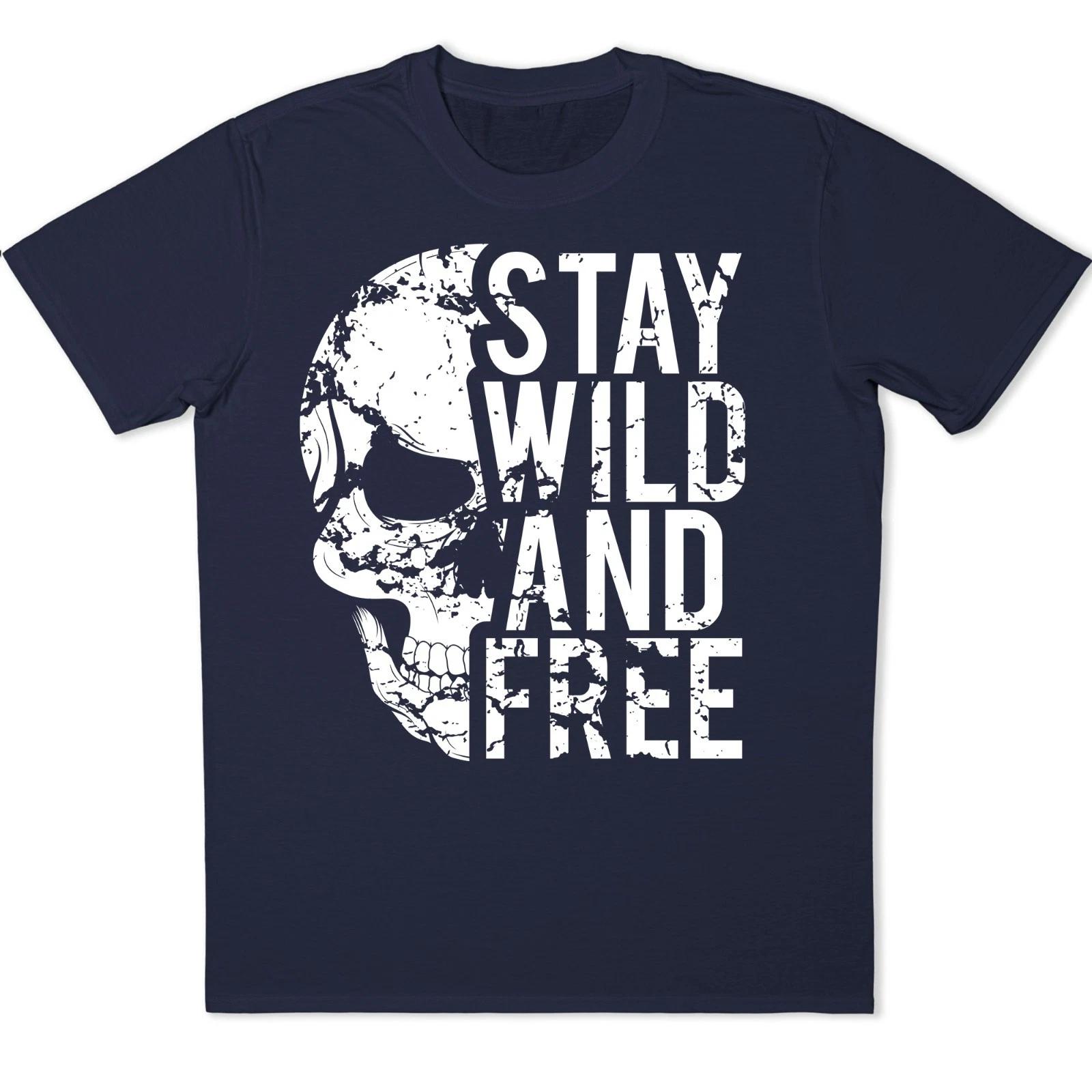 Skull T-Shirt Stay Wild And Free Gothic Grunge Vintage Tattoo Style Graphic Tee XL