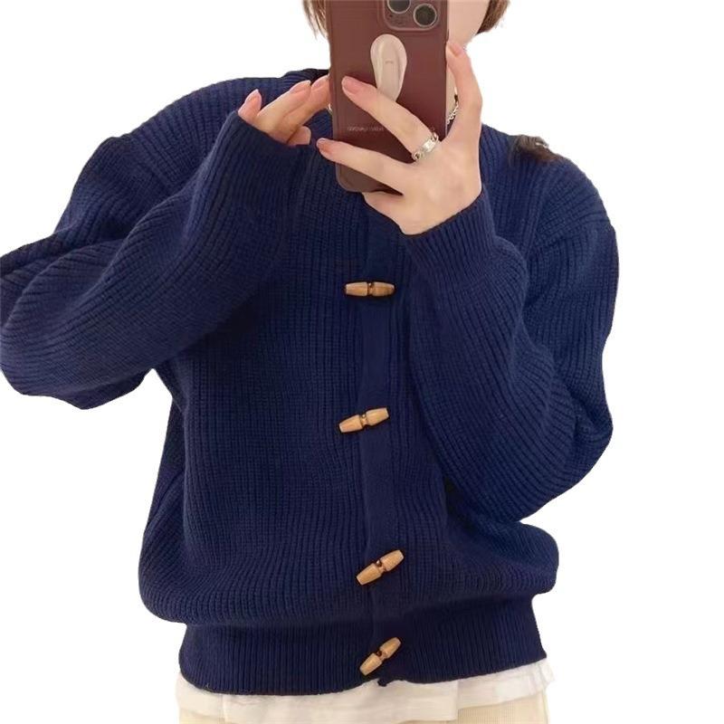 Corner button sweater cardigan new spring and autumn retro niche simple style thin loose coat women's top