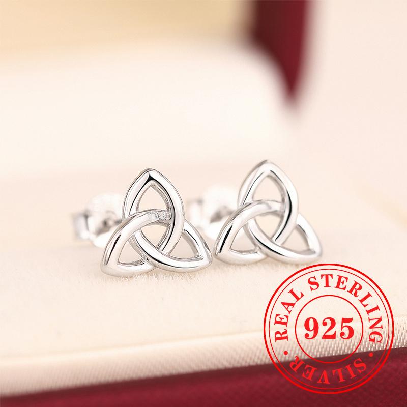 

Блестящие серьги-пусеты из настоящего стерлингового серебра для женщин, шикарные треугольные серьги-гвоздики в виде цветка, пирсинг, изысканные ювелирные изделия