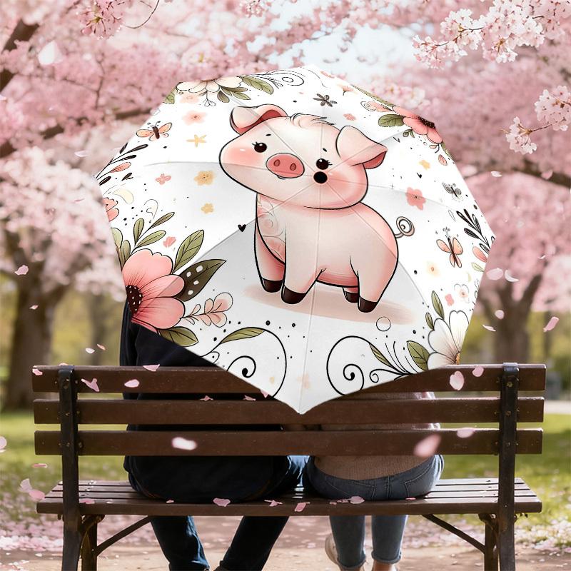 1pc piggy flowers Automatic Open/Close Umbrella Compact Folding Umbrella with 8-Rib Shaft for Women/Men, Portable Travel Umbrella,1172S