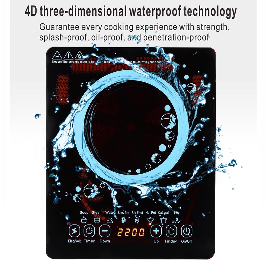 2200W Waterproof Timer Crystal Heating Panel Hotpot Cooktop Stove Touch Screen Electric Induction Cooker