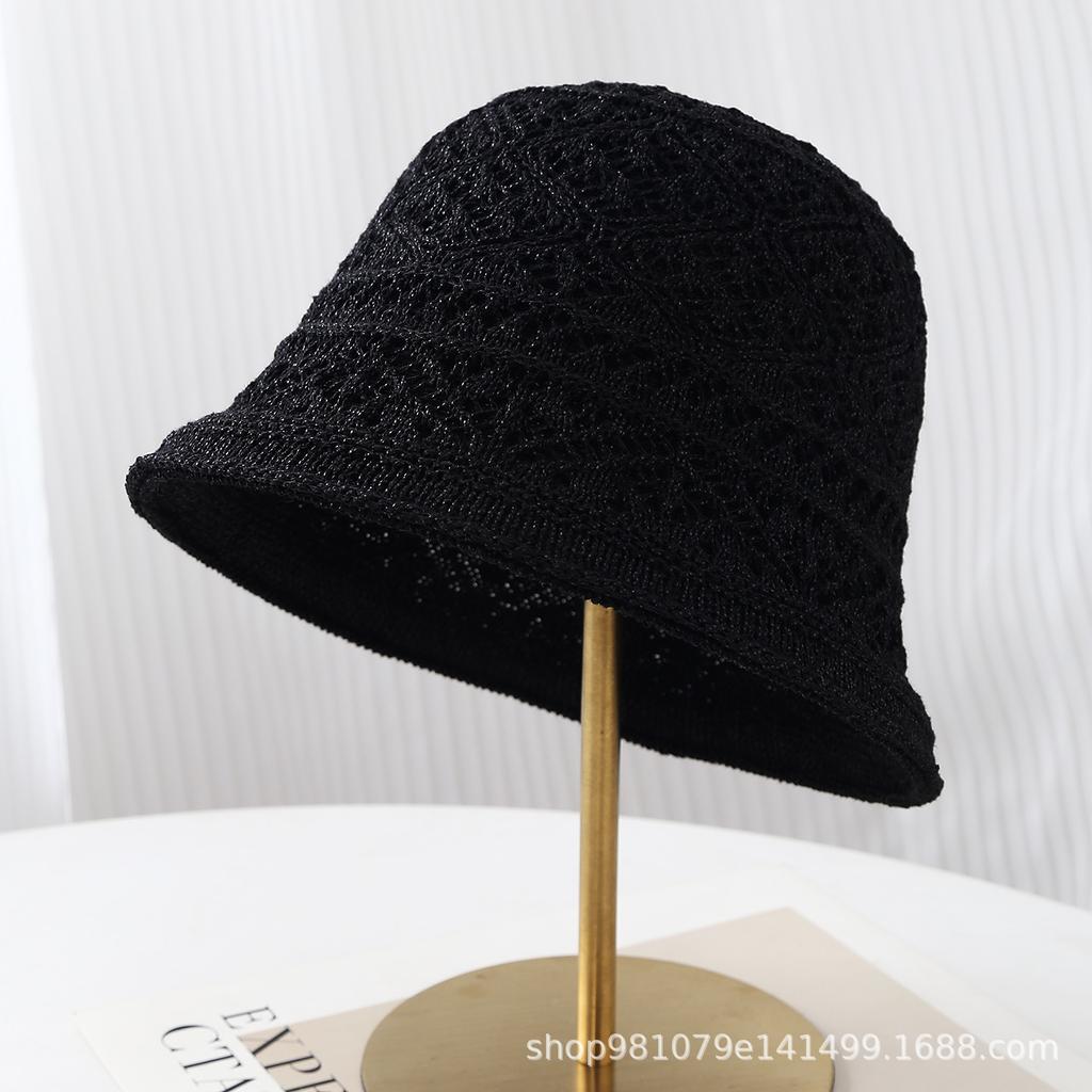 Knitted hollow fisherman's hat children's autumn thin breathable big head circumference bucket hat plain face cover basin hat