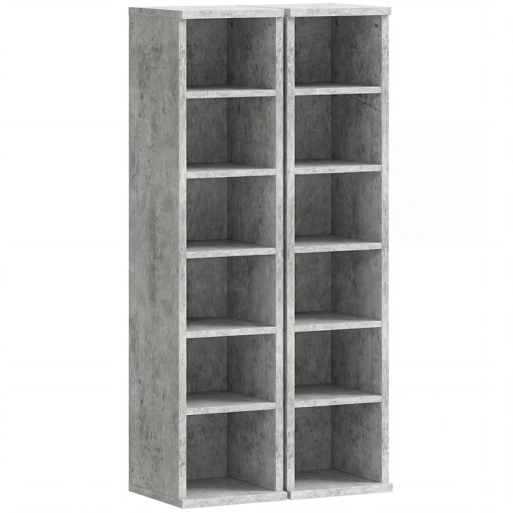 Set of 2 CD Media Display Shelf Unit Tower Rack with Adjustable Shelves, Grey