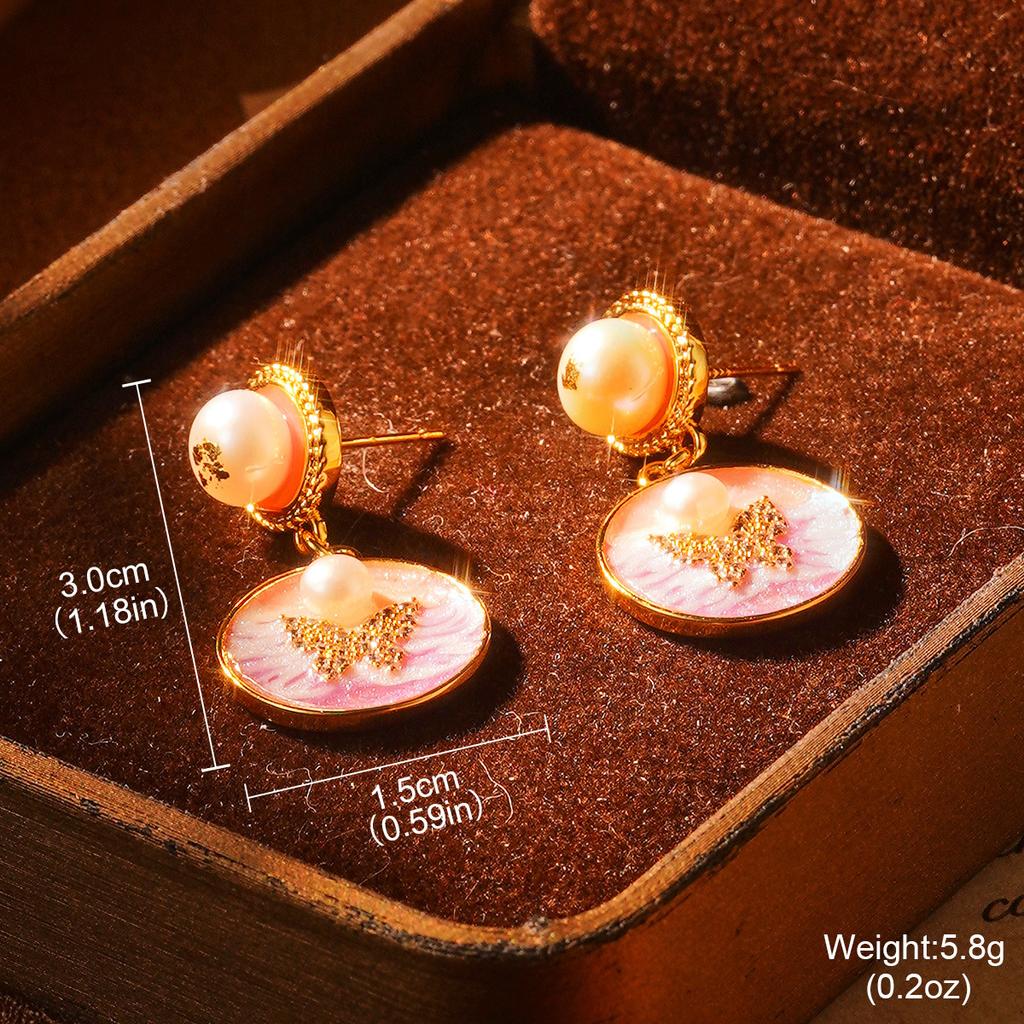 Butterfly Pearl Earrings Niche Design Premium French Retro Earrings Court Style Flower Enamel Oil Stud Earrings Women
