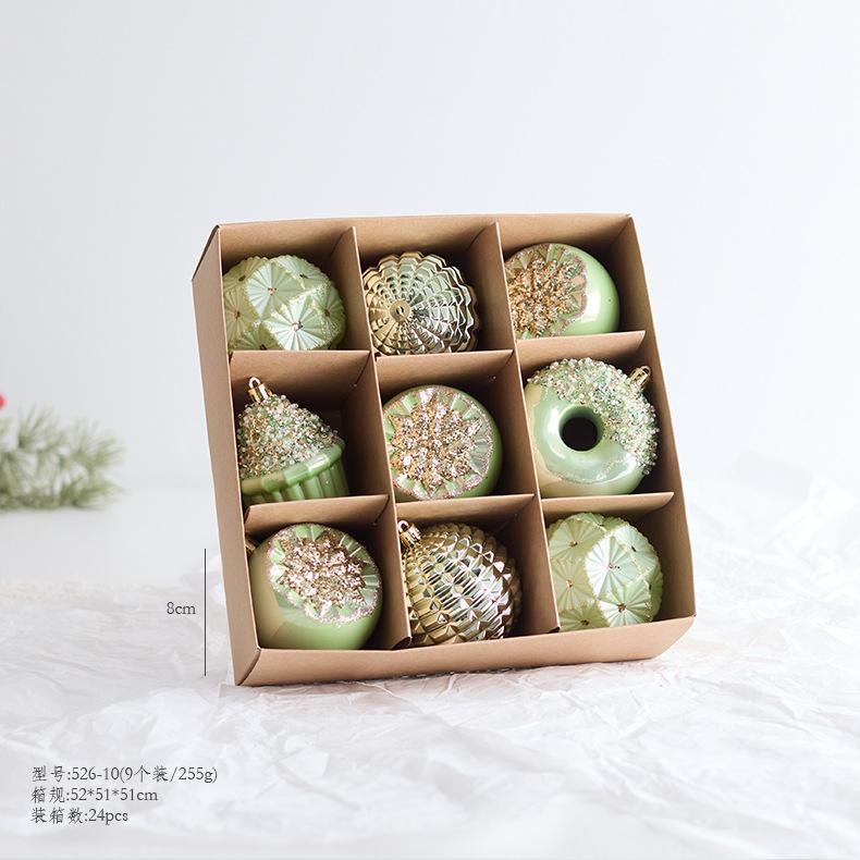 6/8/10cm Green Christmas Ball Ornaments Set, Unique Shapes Shatterproof Hanging Decor for Xmas Tree Home Party, Family Children