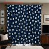 Set Of 2 Flat Printed Curtains Dark Blue Small White Flowers Pattern Polyester Fabric Home Decor Style Made