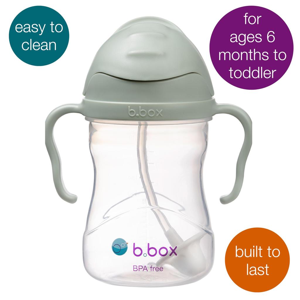 b.box Leak-Proof Straw Mug, Drink from Any Angle, Baby Gift [Authentic b.box Product] [Sippy Cup] (Sage, 1 Cup)