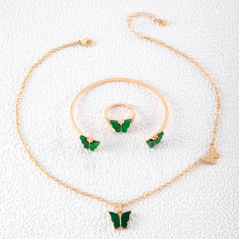 Accessories, Butterfly Imitation Gemstone Hollow Four-layer Bracelet, Geometric Opening Four-piece Bracelet Set