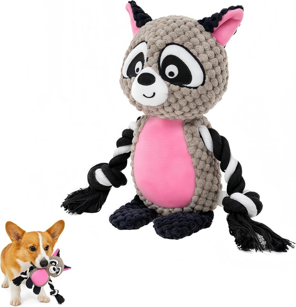 Plush Flamingo Dog Toys Squeaky Stuffed Animal with Rope Legs Interactive Chew Toy Accompanying for Small Medium Dogs Pet Toys