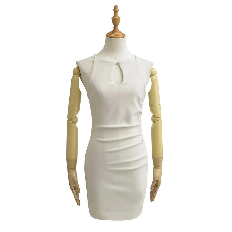 Retro Slim Off-the-Shoulder Pleated Bodycon Mini Dress