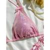 Shiny Pink Bikini Extrem String Backless Swimsuit Push Up Kawaii Bowknot Vacation Swimwear Women Micro Tangas Beach Bathing Suit