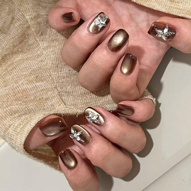 Ins Style Press On Nails Butterfly Pearl Handmade Fake Removable Women