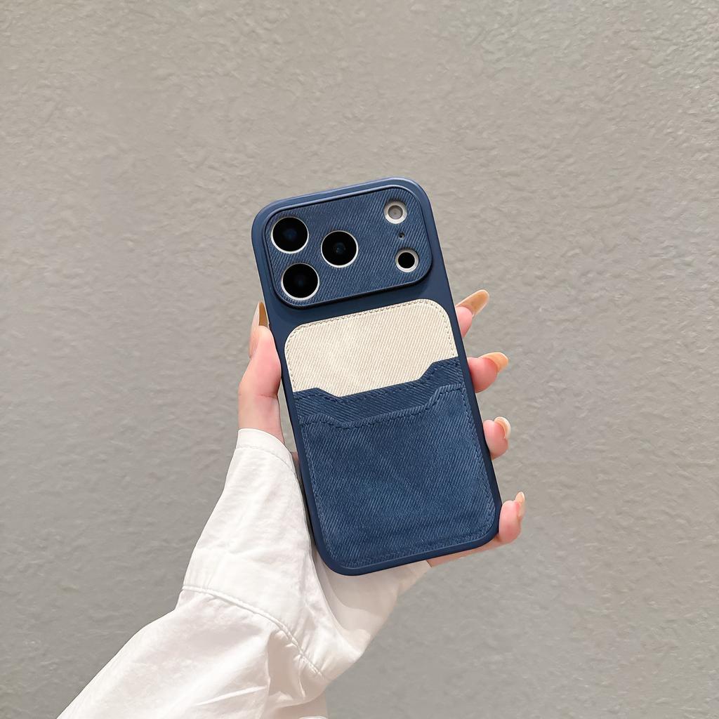 Luxury Double-layer Card Bag Denim Fabric Texture Patterned Phone Case for iPhone 17 16 15 14 13 Pro Max Shockproof Bumper Cover