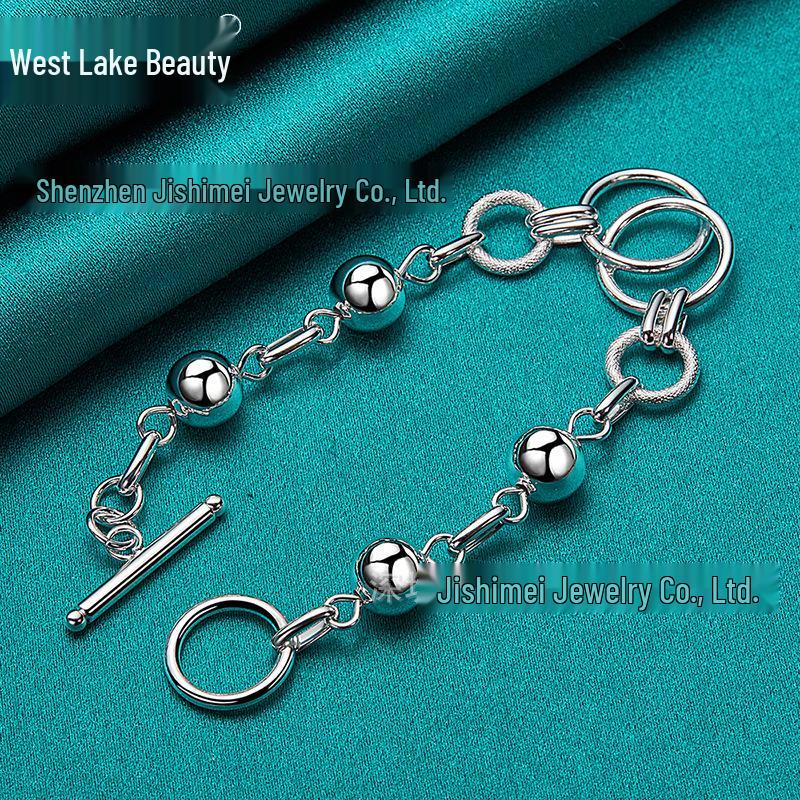 West Lake Beauty Women's Silver Smooth Bead Bracelet
