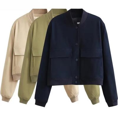 Women Fashion Solid Bomber Jackets Coat with Pockets V-Neck Single Breasted Long Sleeves Female Chic Lady Outfits