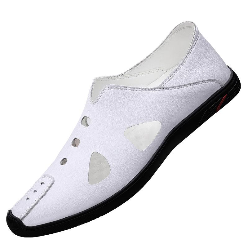 

Мужские сандалии для вождения, удобные, полые, нескользящие, мягкие, прохладные, легкие, дышащие, универсальные, перфорированные, универсальные, повседневные, кожаные сандалии 45 белый