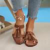 Women's Summer Tassel Slide Sandals Flat Soft Leather Open Toe Casual Slip On Sandals for Outdoor and Indoor Use
