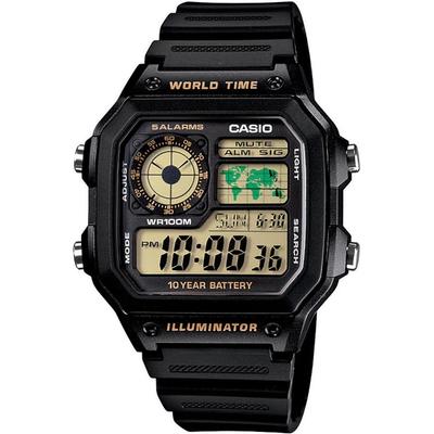 World Time Digital Watch AE-1200WH-1BV Black Gold Display International Model [Parallel Import]