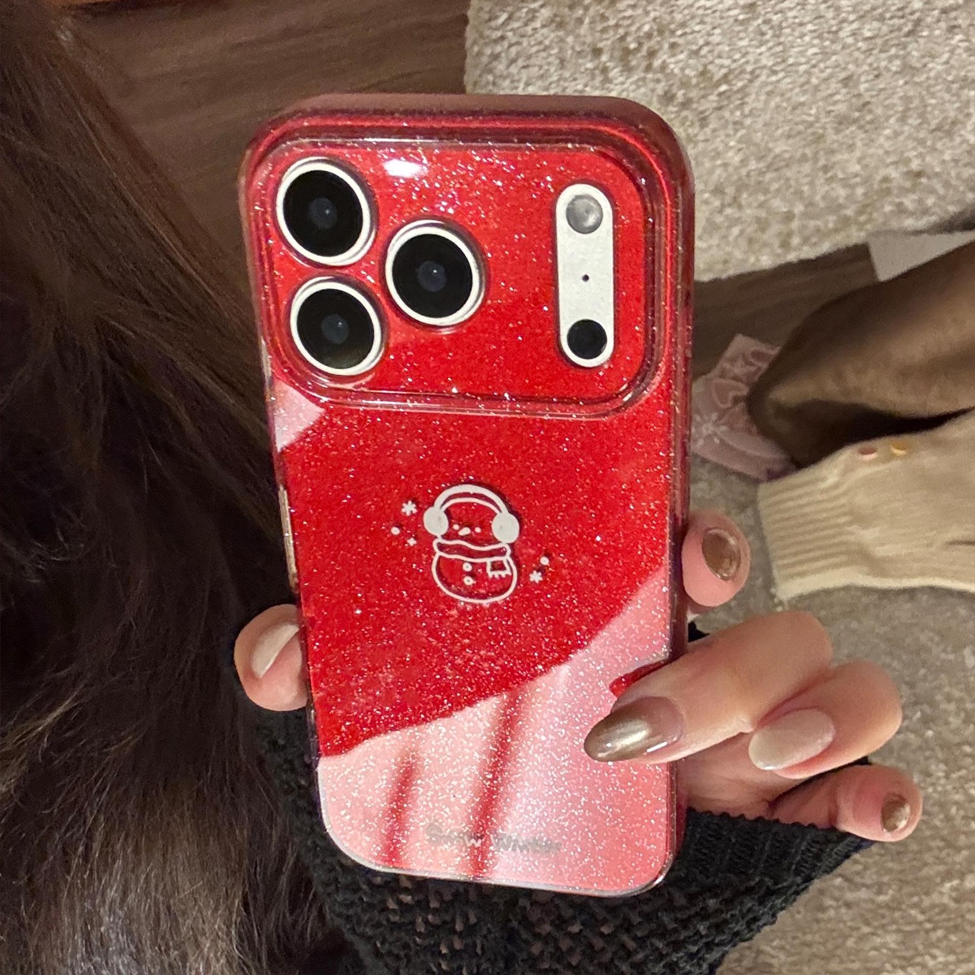 

Winter Snowman Glitter Phone Case for iPhone 13-17, Full Coverage, Fits Apple 16 Pro Max 14 Pro Max