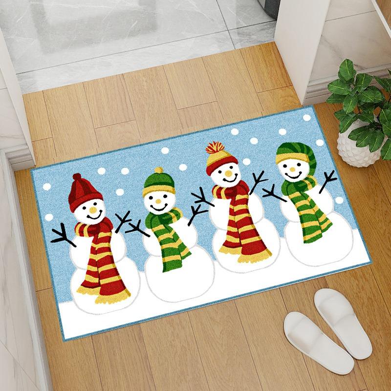Christmas Snowman Patterned Door Mat Artistic Festive Print Mat Non Slip Floor Mat For Entryway Doorstep Home Decor