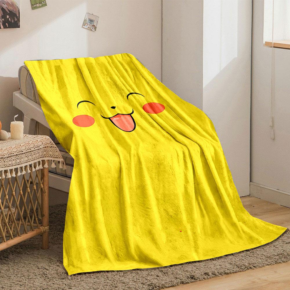 A Cute Yellow Face with a Smiling Expression, Red Cheeks, and a Tongue Out. for All Seasons Blanket Lunch Break Throw Gift