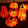 Creepy Pumpkin Decoration Cracked Figurine Halloween Light-up Sculpture Resin Fall Thanksgiving Scary Lantern Tabletop Centerpiece for Autumn Harvest