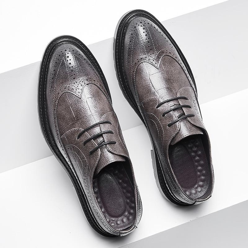 

Весенние и летние мужские туфли Brock Carved, мужские деловые кожаные туфли с острым носком, на шнуровке, кожаные туфли 9701-X 38 серый