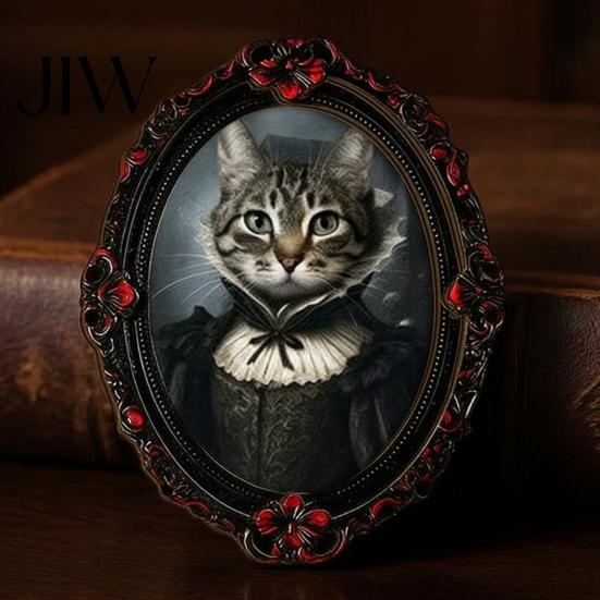 Halloween Dekorahmen Haustierfoto Dekoration, mit Klebepunkt, Hexenhut Katze Hund Mini Tier Ornament Holzdekor, Retro für Zuhause Büro