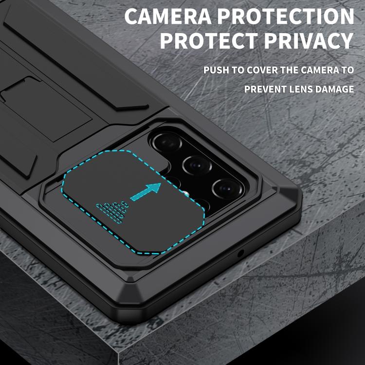 Custodia per Telefono R-JUST con Supporto in Metallo + Silicone e Copri Fotocamera Scorrevole per Samsung Galaxy S22 Ultra 5G